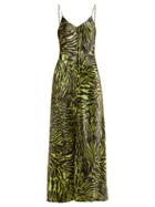 Matchesfashion.com Ganni - Tiger Print Silk Blend Satin Slip Dress - Womens - Black Green