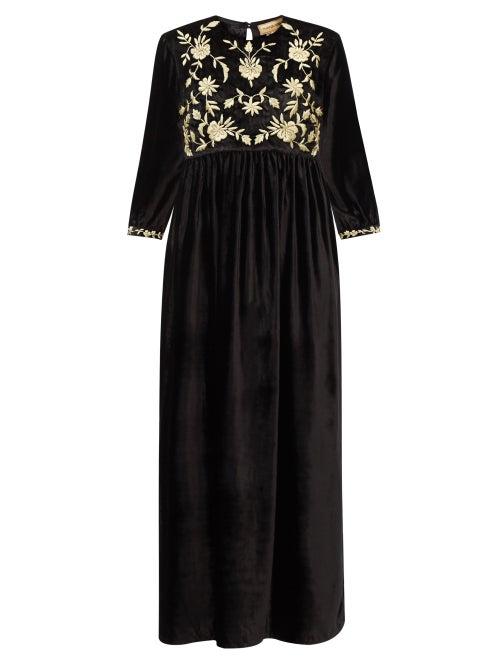 Muzungu Sisters - Touba Hand-embroidered Velvet Dress - Womens - Black Gold
