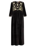 Muzungu Sisters - Touba Hand-embroidered Velvet Dress - Womens - Black Gold