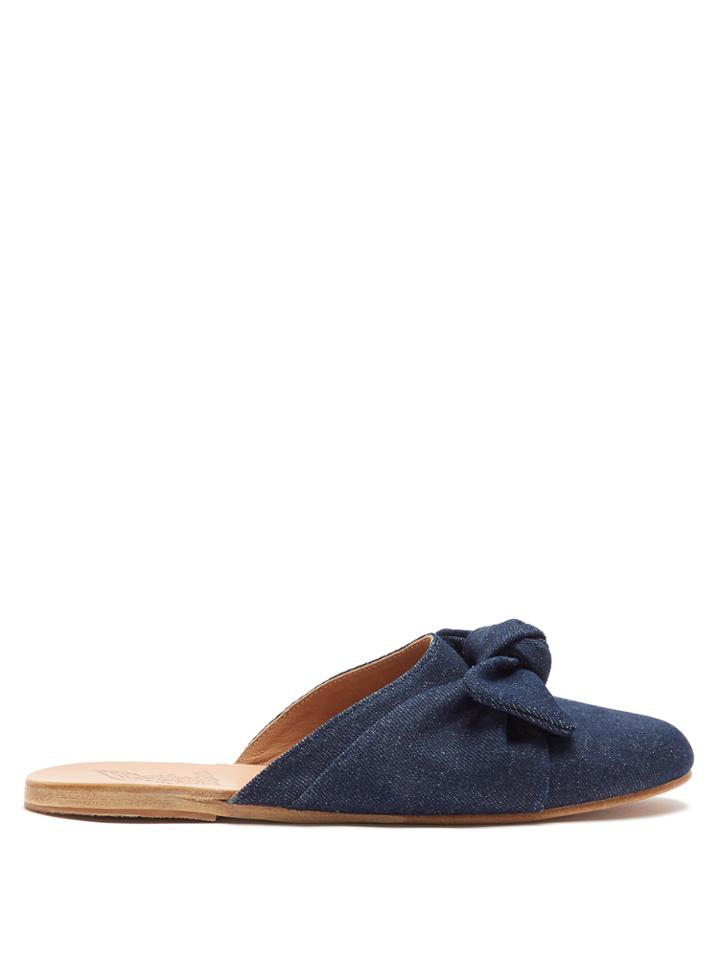 Ancient Greek Sandals Pasoumi Bow Denim Backless Flats