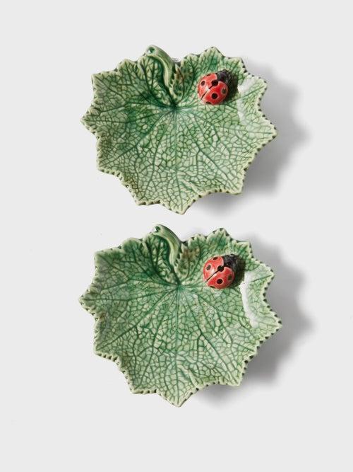 Bordallo Pinheiro - Set Of Two Ragwort Leaf And Ladybug Plates - Green