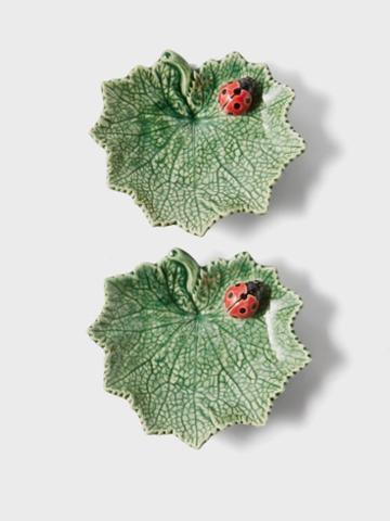 Bordallo Pinheiro - Set Of Two Ragwort Leaf And Ladybug Plates - Green