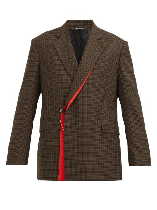 Matchesfashion.com Givenchy - Gun Club-check Wrap-front Wool-twill Suit Jacket - Mens - Brown