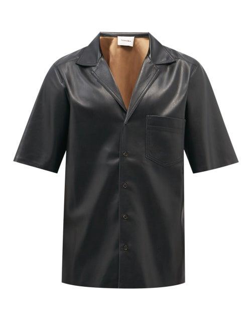 Mens Rtw Nanushka - Osmo Cuban-collar Faux-leather Shirt - Mens - Black