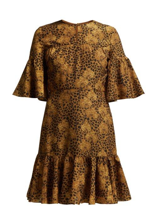 Matchesfashion.com Borgo De Nor - Alba Floral Print Crepe Dress - Womens - Leopard