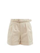 Matchesfashion.com Officine Gnrale - Georgia Belted Cotton-twill Shorts - Womens - Beige