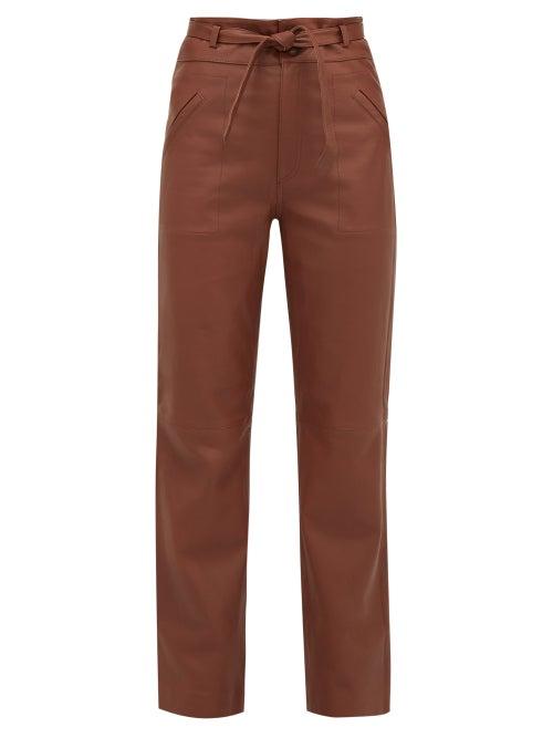 Matchesfashion.com Sea - Lidia High Rise Leather Trousers - Womens - Brown
