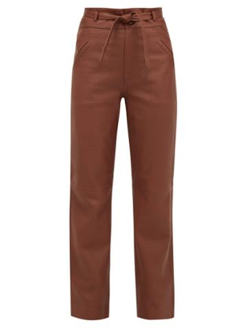 Matchesfashion.com Sea - Lidia High Rise Leather Trousers - Womens - Brown