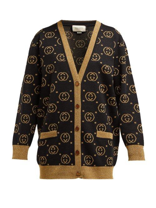 Matchesfashion.com Gucci - Gg Jacquard Knit Wool Blend Sweater - Womens - Black Gold