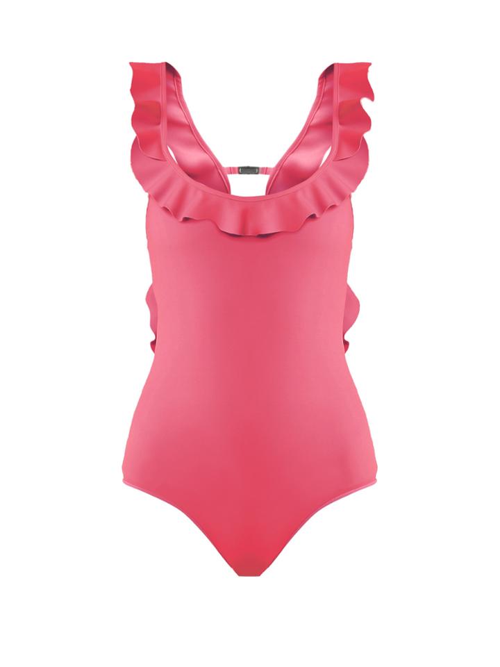 Fendi Bonded And Ruched Ruffle-back Swimsuit