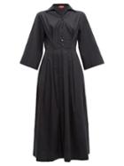Matchesfashion.com Staud - Pleated Skirt Cotton Blend Poplin Shirtdress - Womens - Black