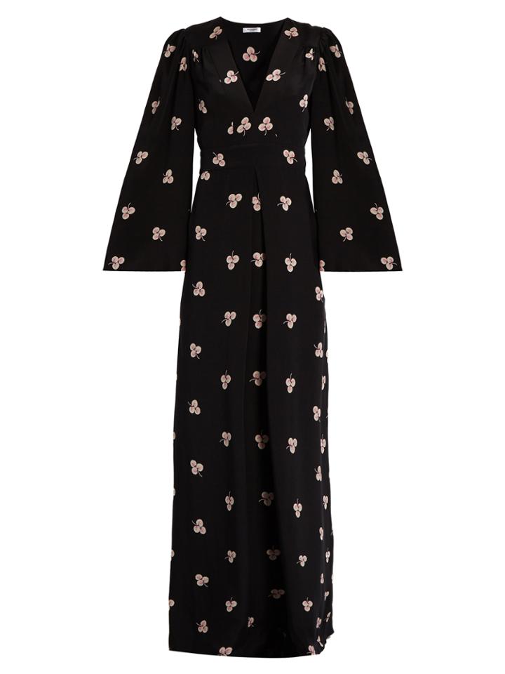 Vilshenko Imogen Clover-print V-neck Silk Gown