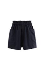 Matchesfashion.com Casa Raki - Emilia Gathered-waist Organic Linen Shorts - Womens - Navy