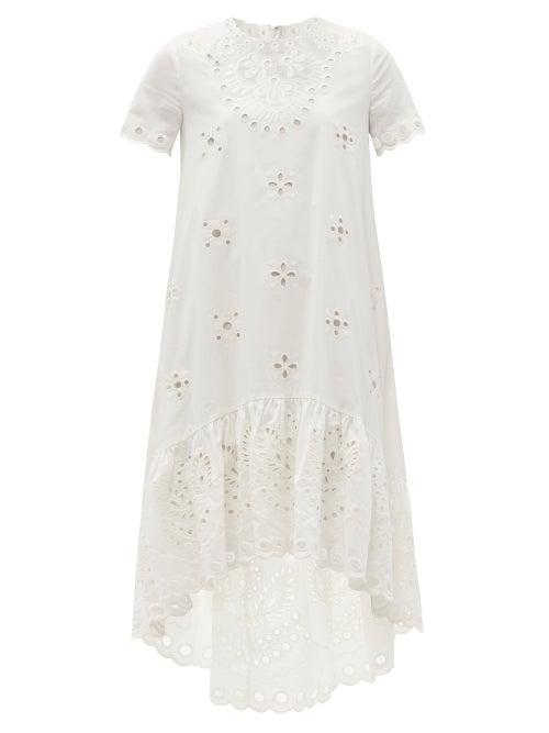 Matchesfashion.com Redvalentino - Scalloped Cotton-blend Broderie-anglaise Dress - Womens - White