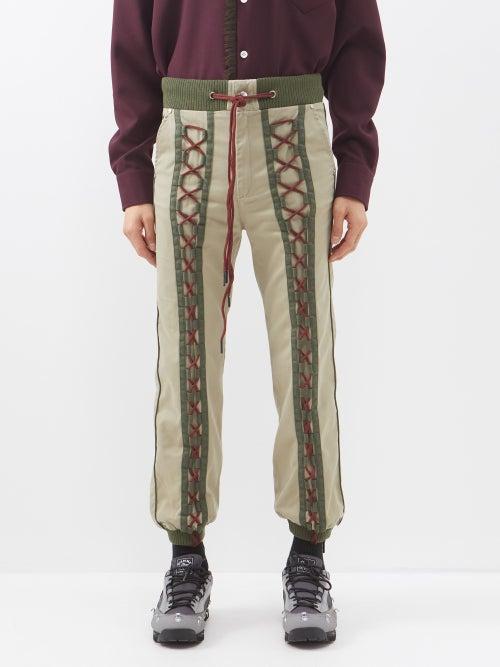 Youths In Balaclava - Lace-up Cotton-blend Trousers - Mens - Khaki