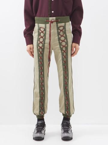 Youths In Balaclava - Lace-up Cotton-blend Trousers - Mens - Khaki