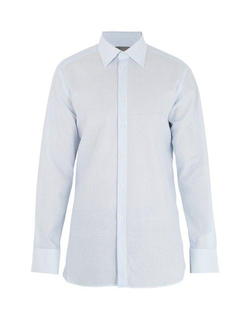 Matchesfashion.com Kilgour - Single Cuff Basket Weave Cotton Shirt - Mens - Blue
