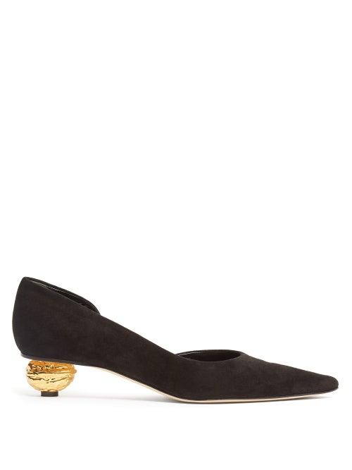 Matchesfashion.com Loewe - Walnut Heel Suede Kitten Heel Pumps - Womens - Black