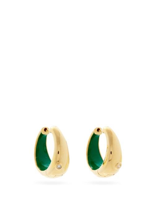 Matchesfashion.com Yvonne Lon - Diamond & 9kt Gold Hoop Earrings - Womens - Green Gold