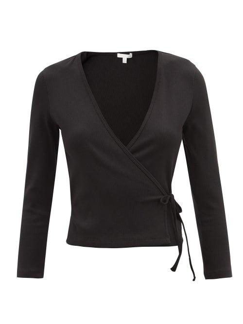 Ladies Lingerie Skin - Isabel Wraparound Cotton-blend Pyjama Top - Womens - Black
