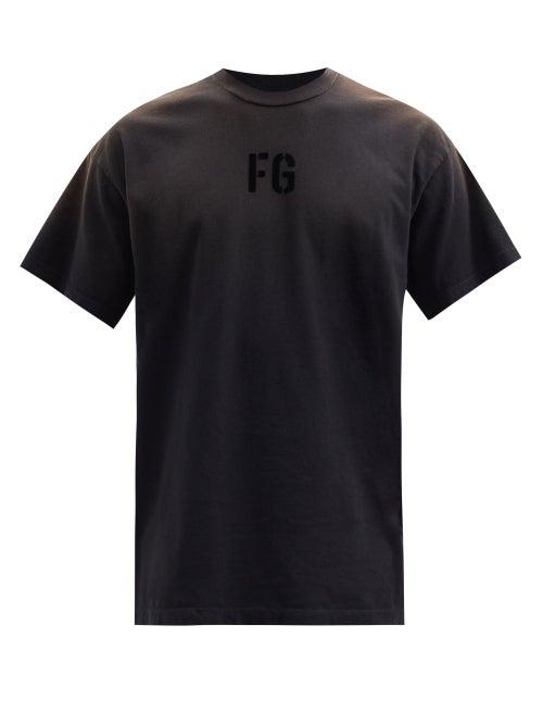 Matchesfashion.com Fear Of God - Flocked-logo Cotton-jersey T-shirt - Mens - Black