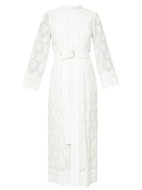 Matchesfashion.com Chlo - Pleated Floral-print Silk-georgette Midi Dress - Womens - White