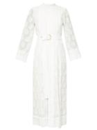 Matchesfashion.com Chlo - Pleated Floral-print Silk-georgette Midi Dress - Womens - White