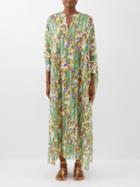 Loretta Caponi - Valentine Floral-print Kaftan - Womens - Green Multi