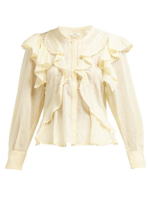 Matchesfashion.com Isabel Marant Toile - Alea Ruffled Cotton Blouse - Womens - Light Yellow