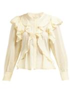 Matchesfashion.com Isabel Marant Toile - Alea Ruffled Cotton Blouse - Womens - Light Yellow