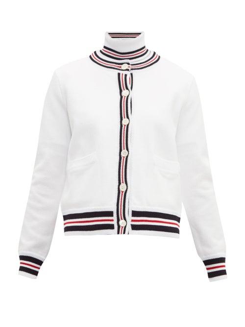 Matchesfashion.com Thom Browne - Tri Colour Striped Cotton Piqu Cardigan - Womens - White