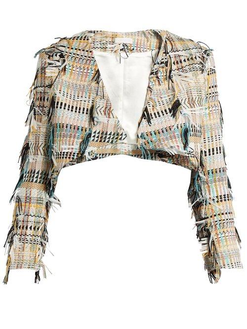 Matchesfashion.com Carl Kapp - Fringe Tweed Cropped Jacket - Womens - Yellow Multi