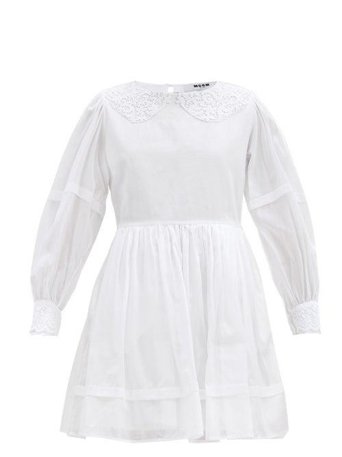 Matchesfashion.com Msgm - Broderie Anglaise-trimmed Cotton Dress - Womens - White