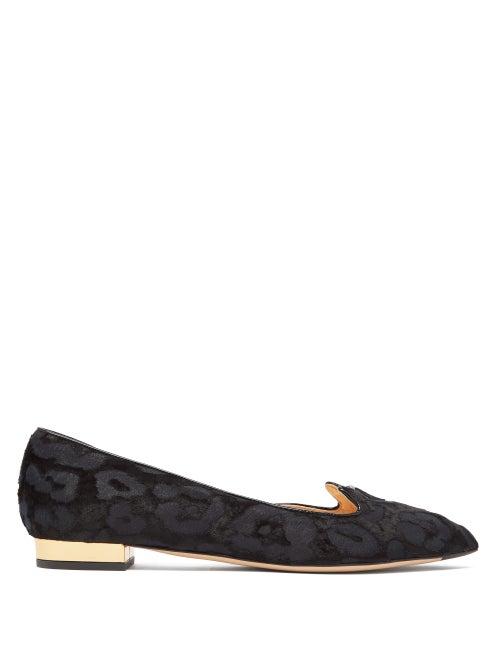 Matchesfashion.com Charlotte Olympia - Kitty Leopard Jacquard Devore D'orsay Flats - Womens - Black