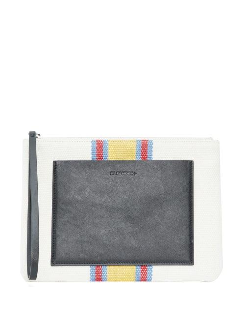 Matchesfashion.com Jil Sander - Striped Linen-canvas And Leather Pouch - Womens - White Multi
