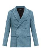 Matchesfashion.com Amiri - Diamond-jacquard Double-breasted Velvet Jacket - Mens - Blue