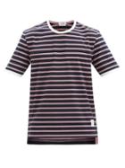 Matchesfashion.com Thom Browne - Buttoned-side Striped Cotton-jersey T-shirt - Mens - Navy
