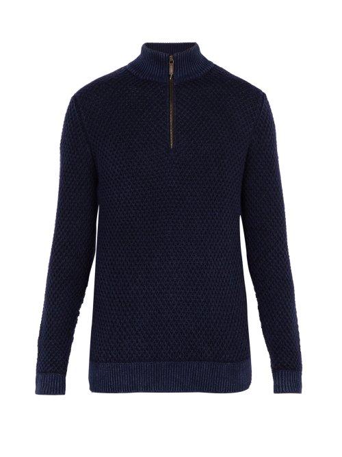 Matchesfashion.com Iris Von Arnim - Kolumbus Half Zip Stonewashed Cashmere Sweater - Mens - Navy