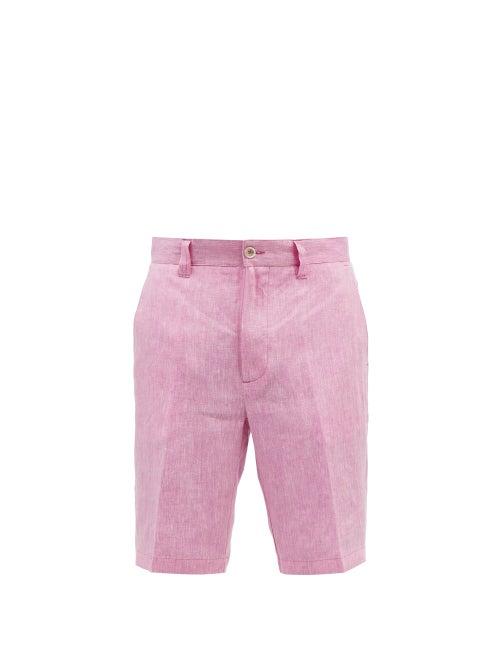 120 Lino 120% Lino - Straight-leg Linen Shorts - Mens - Pink