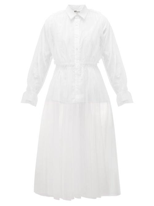 Matchesfashion.com Noir Kei Ninomiya - Panelled Tulle And Poplin Shirt Dress - Womens - White