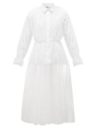 Matchesfashion.com Noir Kei Ninomiya - Panelled Tulle And Poplin Shirt Dress - Womens - White