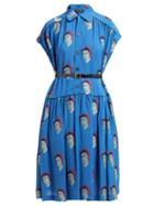 Matchesfashion.com Undercover - David Bowie Fil Coup Crepe Midi Dress - Womens - Blue Multi