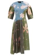 Rave Review - Lou Patchwork Checked Upcycled Cotton Dress - Womens - Green Multi