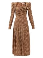 Matchesfashion.com Alessandra Rich - Polka-dot Bow-embellished Silk-crepe Dress - Womens - Brown