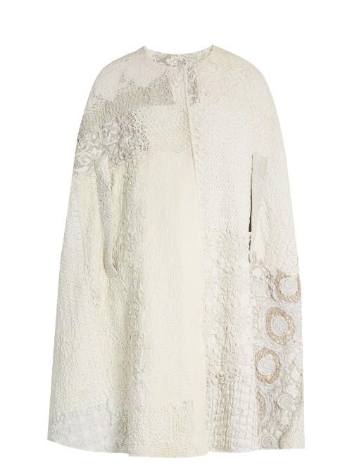 By Walid Patchwork Collarless Crochet Cotton Cape