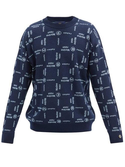 Matchesfashion.com Martine Rose - X Farah Logo-jacquard Wool-blend Sweater - Mens - Blue