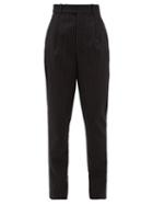 Matchesfashion.com Saint Laurent - Pinstriped High Rise Wool Trousers - Womens - Black White