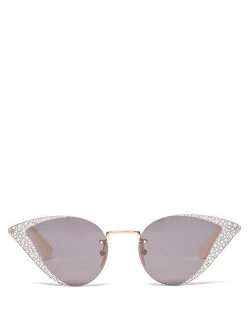 Gucci - Diamante-embellished Frameless Cat-eye Sunglasses - Womens - Black