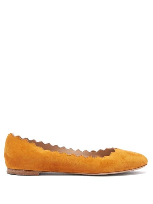 Matchesfashion.com Chlo - Lauren Scallop Edge Leather Ballet Flats - Womens - Yellow