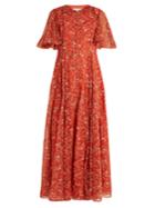 Valentino Cyber Flower-print Fluted-sleeve Silk Gown